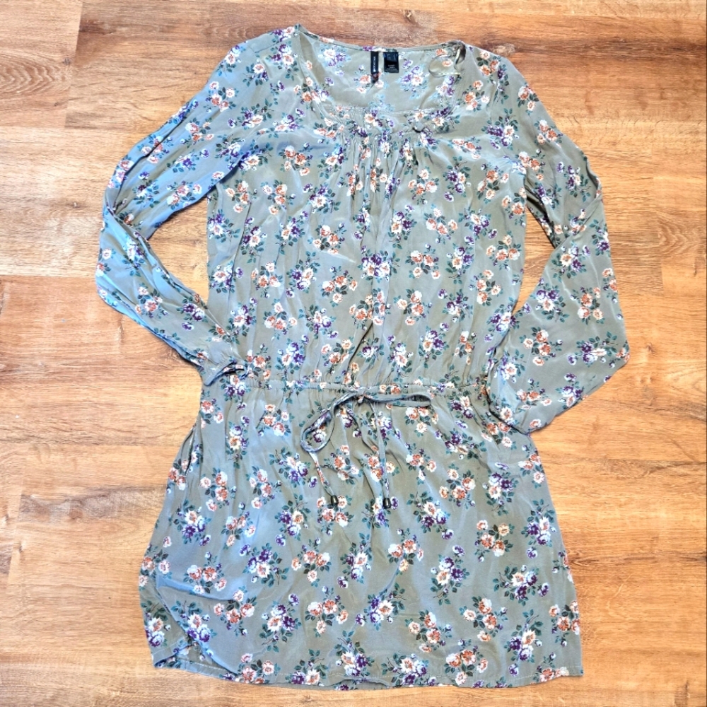Mango Light Green Floral Long Sleeve Dress